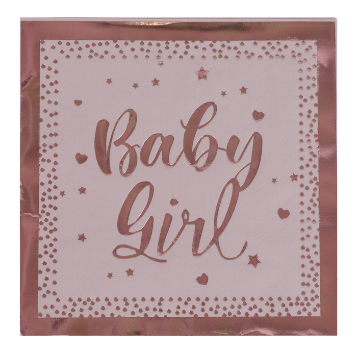 20 Metallic Pink Napkins "It’s a Girl" — front | Judaica Square Lakewood