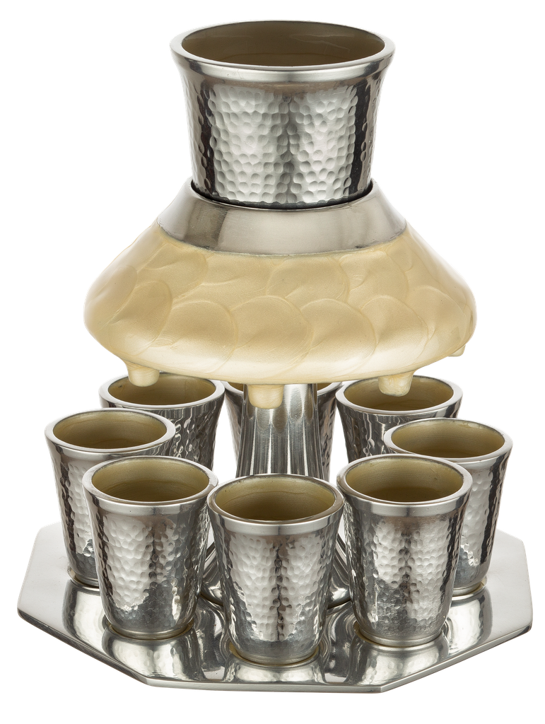Aluminum Wine Divider With 8 Small Cups 21 Cm - Pearl — front | Judaica Square Lakewood