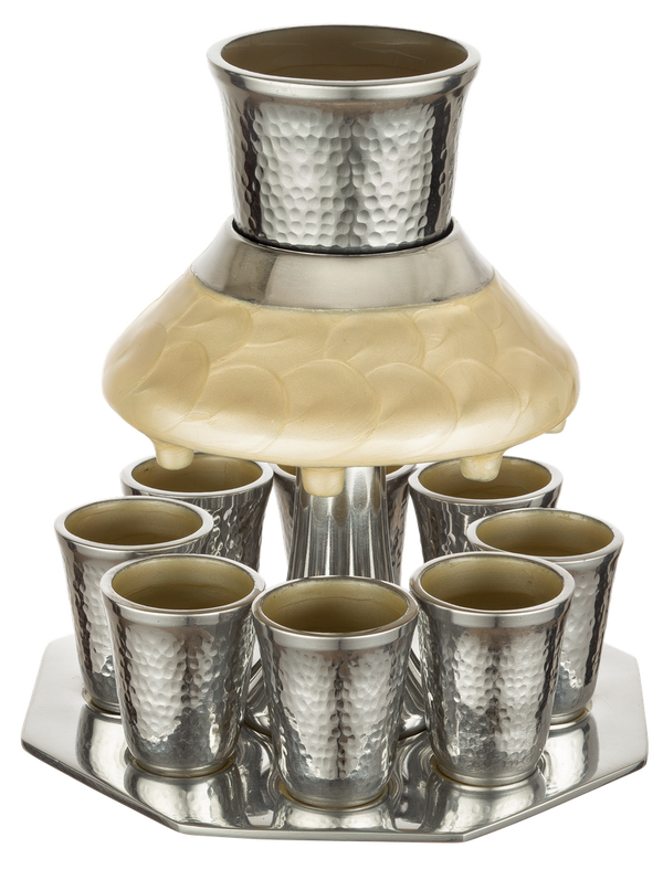 Aluminum Wine Divider With 8 Small Cups 21 Cm - Pearl — front | Judaica Square Lakewood