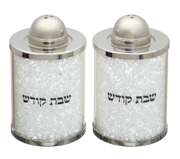 Crystal Salt & Pepper Set 2" With White Stones — front | Judaica Square Lakewood