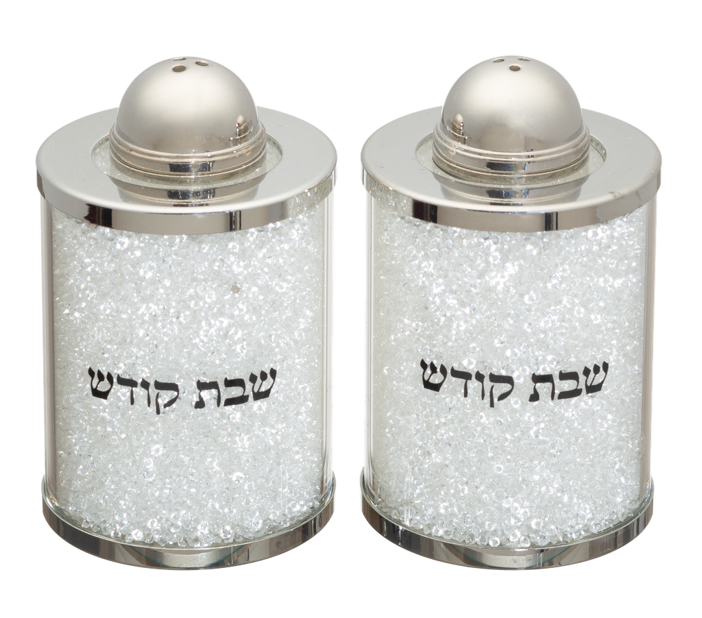 Crystal Salt & Pepper Set 2" With White Stones — front | Judaica Square Lakewood
