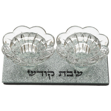 Glass Candlesticks 1.5x5.5x2"- with Glitter — Shabbos Candlesticks