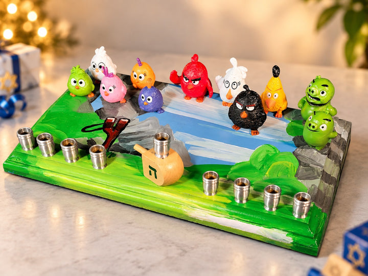 Angry Birds menorah with slingshot landscape
