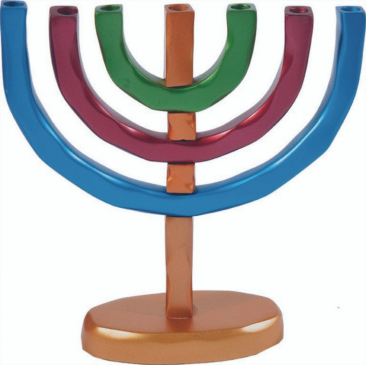 Multicolor anodized aluminum seven branch menorah