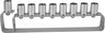 Low silver anodized aluminum frame menorah with nine cylinder cups and a raised shamash at one end
