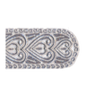 Silver-colored atarah band with repeating heart motifs and an ornate patterned edge