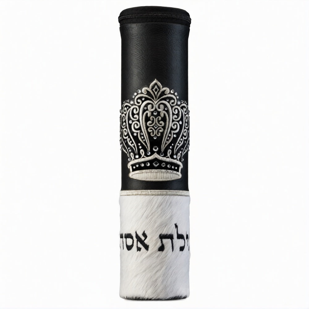 Crown Scroll Megilla Case Black and White Fur #1040
