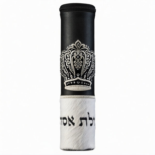 Crown Scroll Megilla Case Black and White Fur #1040