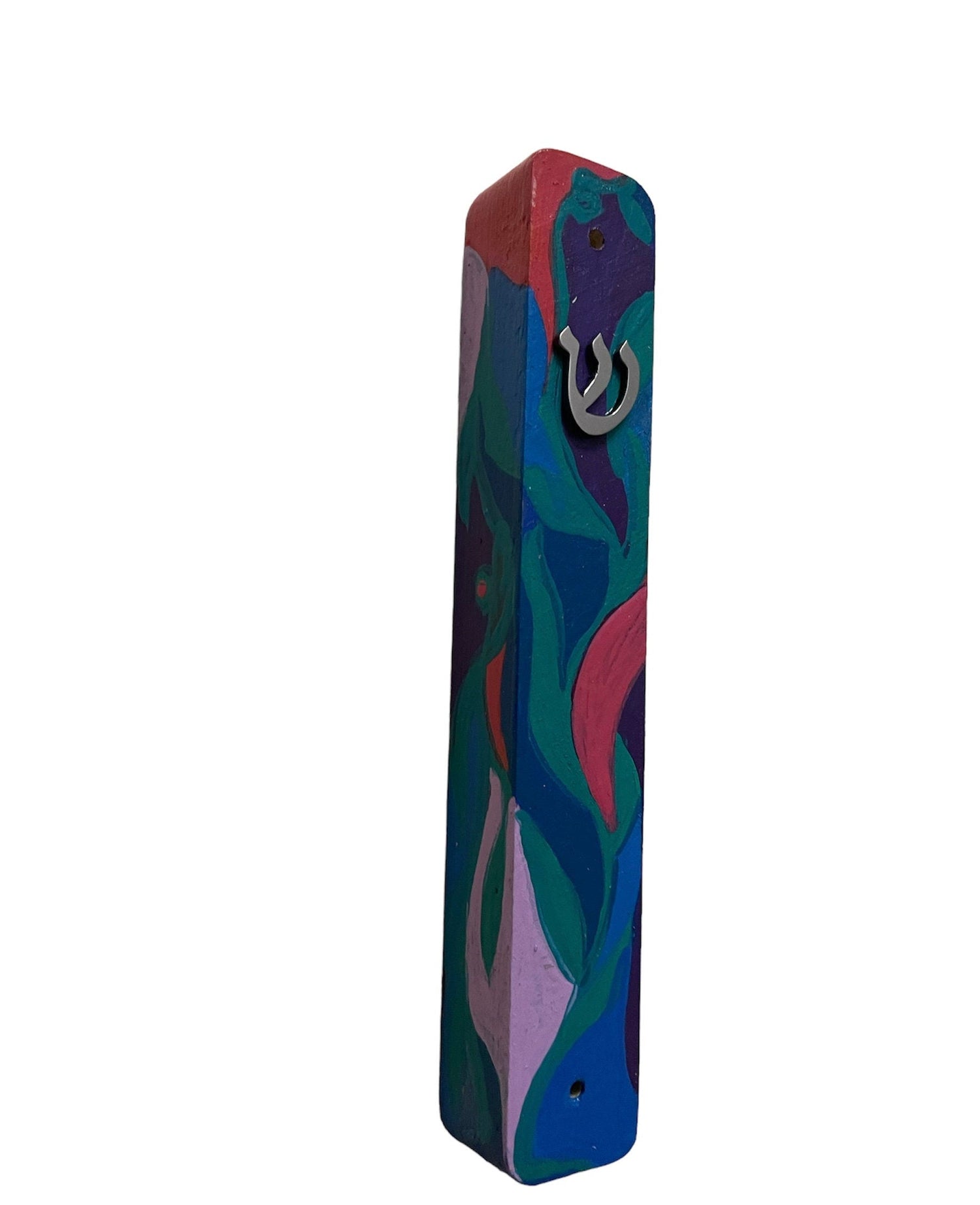 Hand-painted mezuzah cases — checkerboard, leafy vine and glitter mosaic designs | Judaica Square Lakewood (view 3)