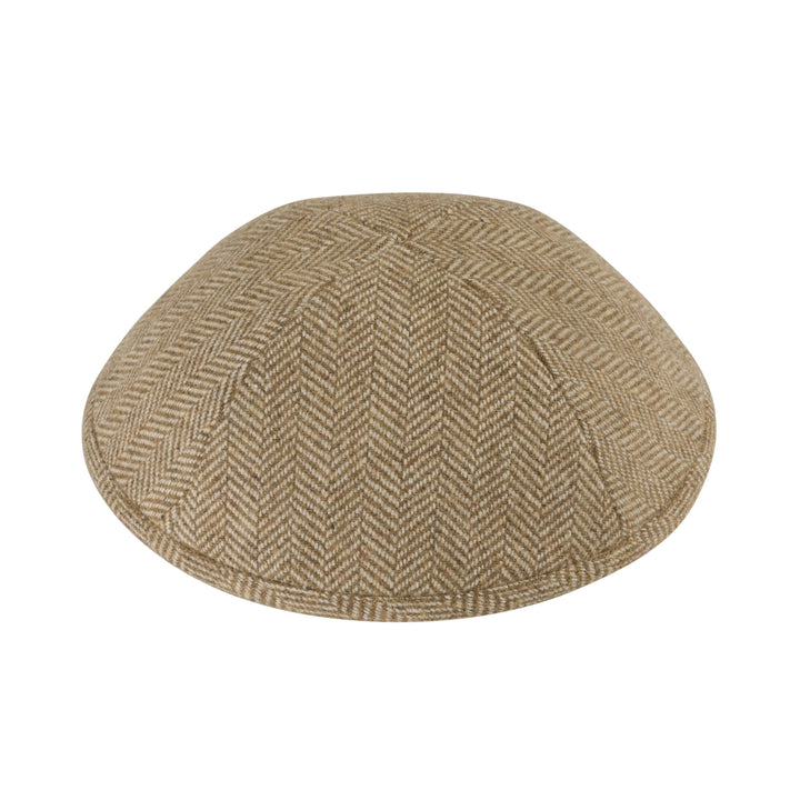 Beige Herringbone Wool Kippah / Yarmulke