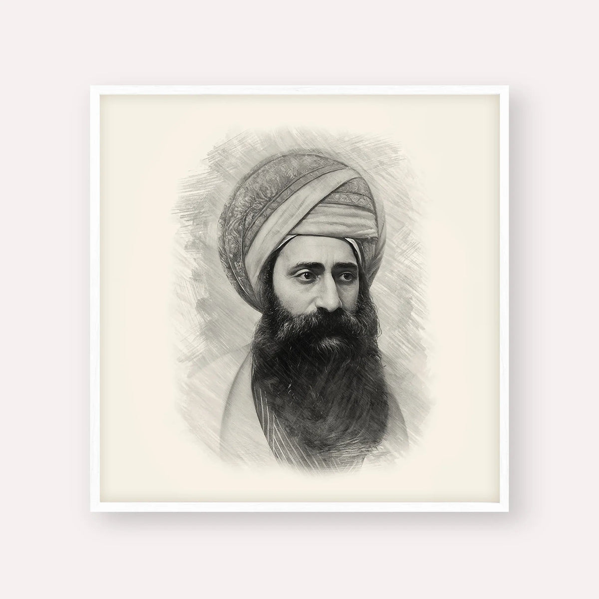 Ben Ish Chai, black & white portrait with white frame; square format example