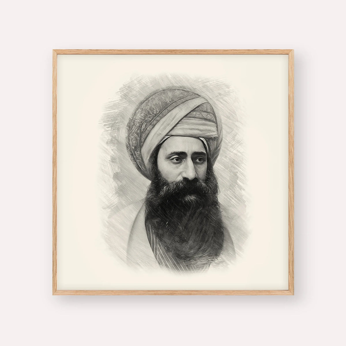 Ben Ish Chai, black & white portrait with wood frame; square format example