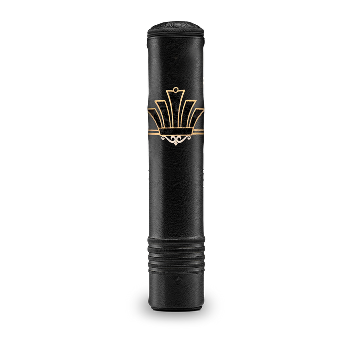 Black Leather Megillah Holder, with Black Velvet and Gold Embroidery