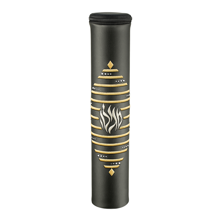 Black Leather Megillah Holder, with Gold Embroidery