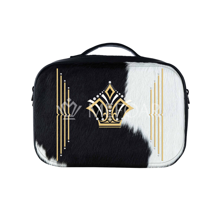 Front view of black leather travel tallis and tefillin bag design 653