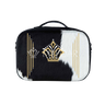 Front view of black leather travel tallis and tefillin bag design 653