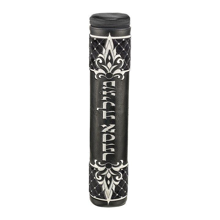 Black Megillah Holder, Black Quilted Velvet and Silver Embroidery
