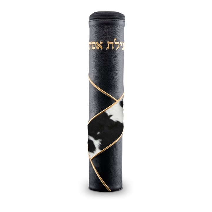 Black Megillah Holder, with Black And White Fur and Gold Embroidery