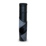 Black cylindrical Megillah holder with curved gray-and-black fur panels and black Hebrew lettering near the top