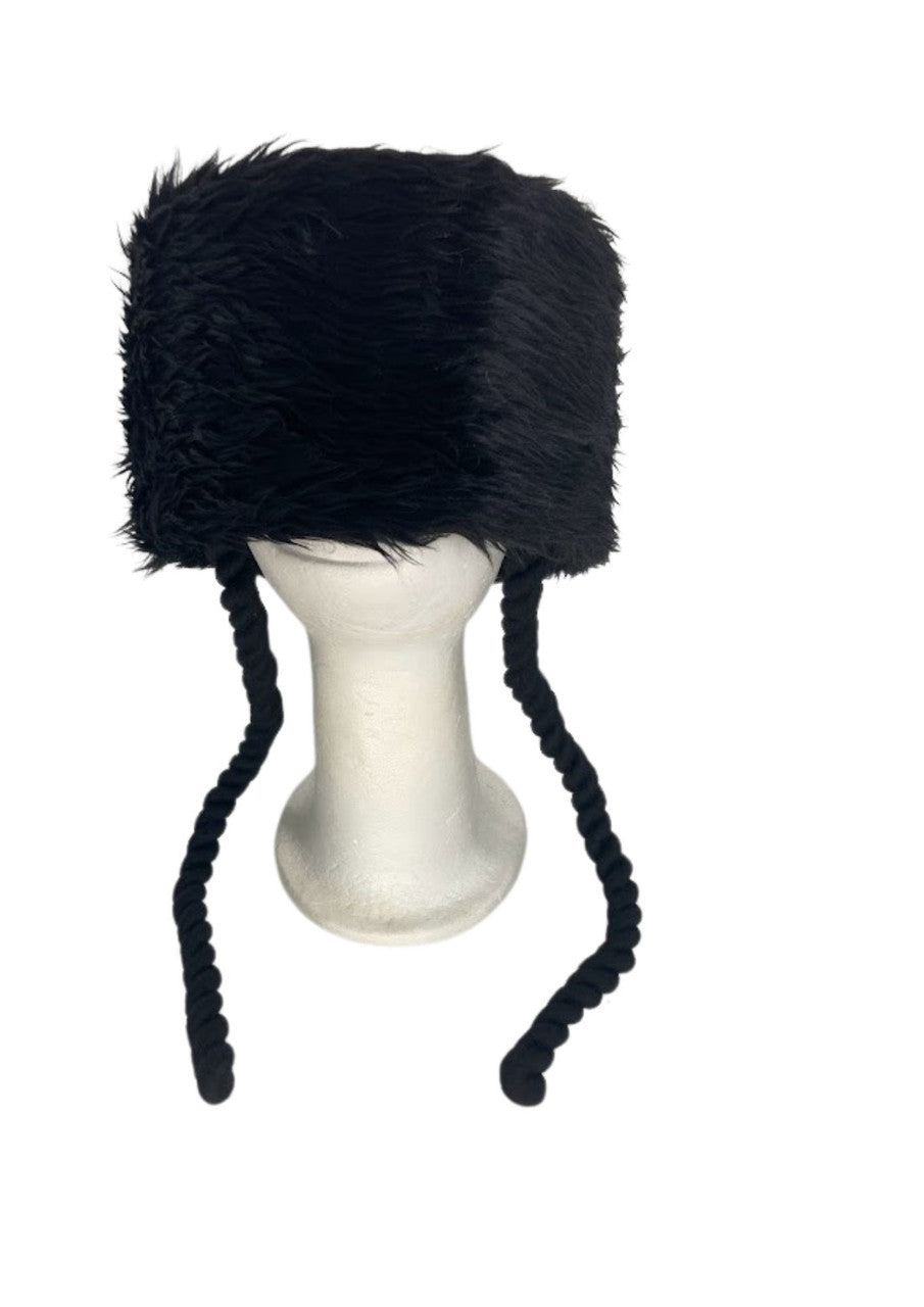 Black Purim Costume Shtreimel with Payos, front view