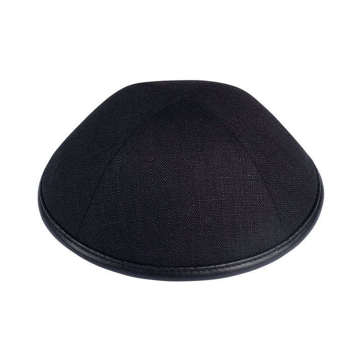 Black Linen Kippah / Yarmulke – Leather Rims