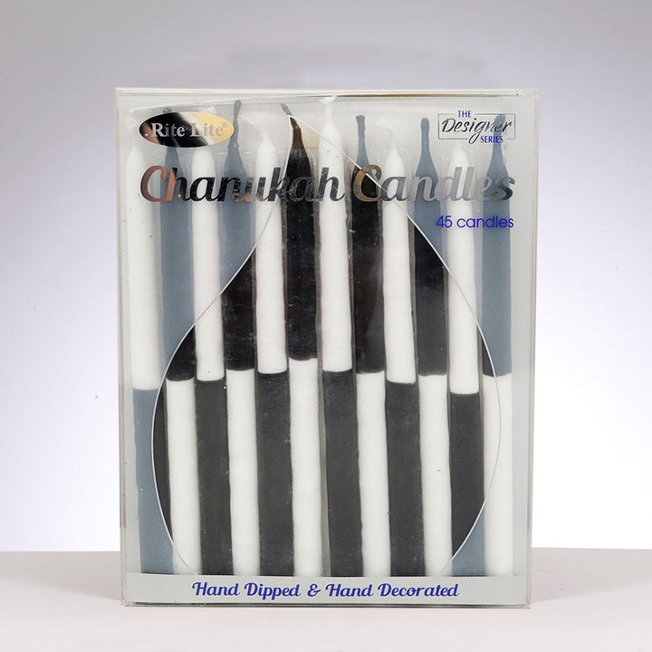 Black and white Hanukkah candles: alternating two-tone tapers, 45 count