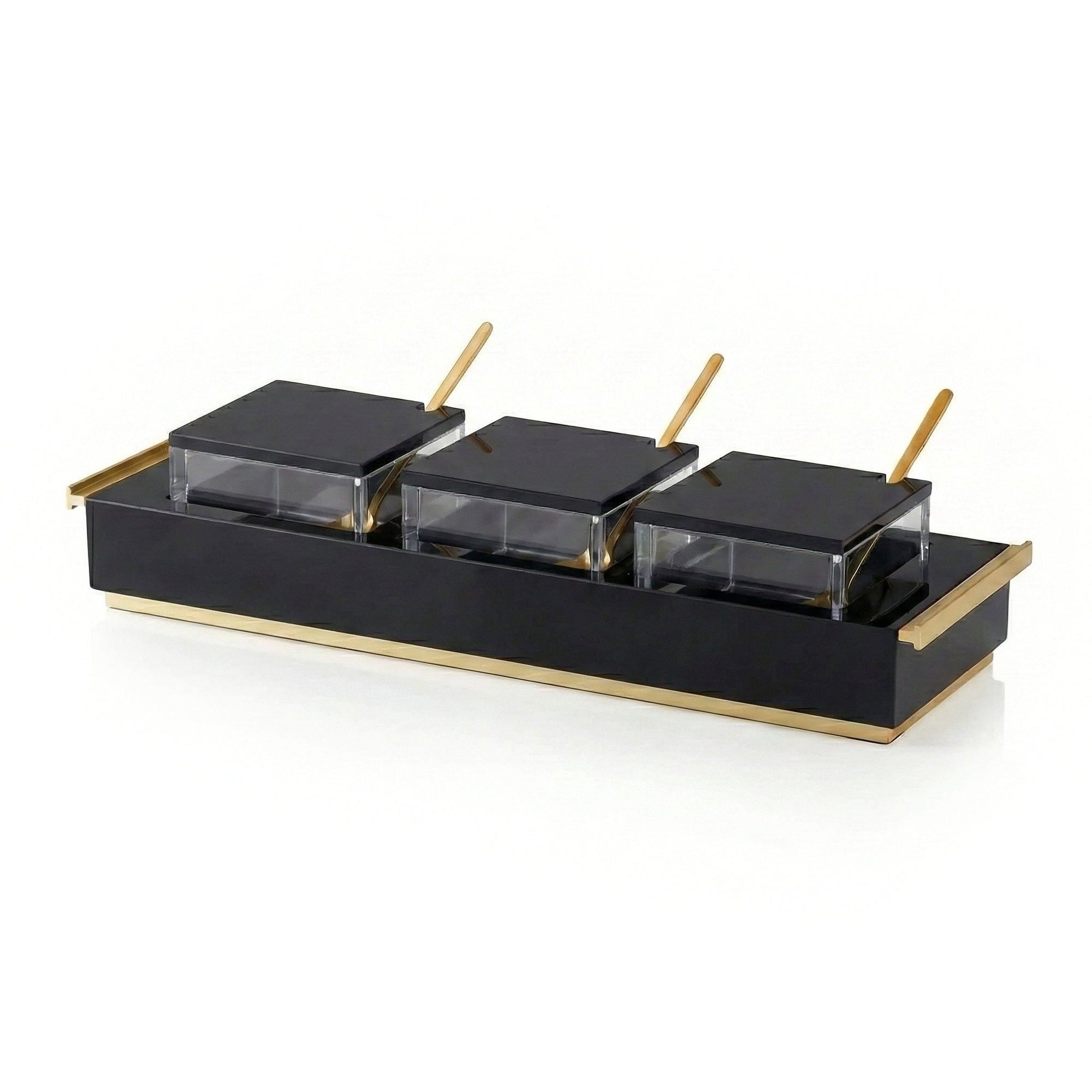 3 Dip Bowl Set — Black — Gold — lucite Judaica decor | Judaica Square Lakewood