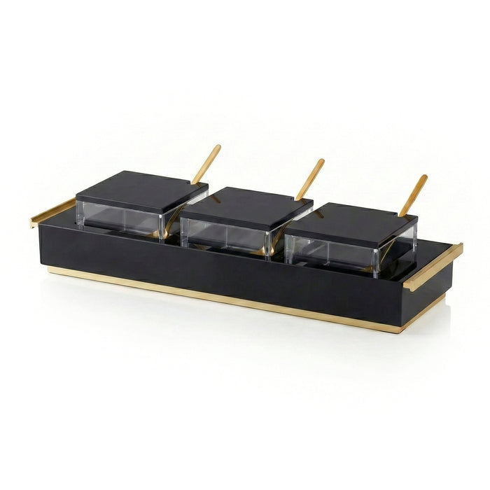3 Dip Bowl Set — Black — Gold — lucite Judaica decor | Judaica Square Lakewood