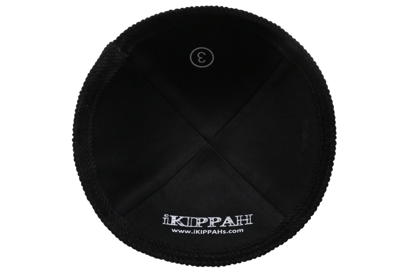 Close-up of Black Corduroy Kippah stitching detail