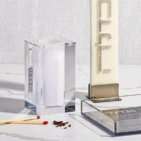 Block Match Jar (Clear) — Shabbos Tabletop by Waterdale Collection — View 3 Acrylic Match Holder | Judaica Square Lakewood