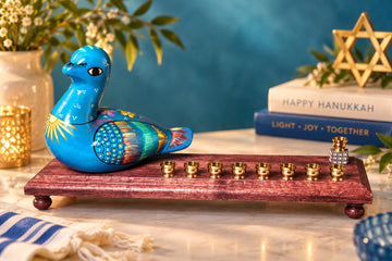 Vintage ceramic blue bird menorah