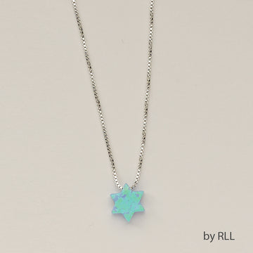 Rite Lite Blue Opal Star of David Pendant, on 16 Sterling Chain