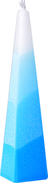 Blue sculpted pyramid Havdalah candle with wick at the apex