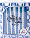 Windowed box of 45 blue and white two tone spiral Chanukah candles