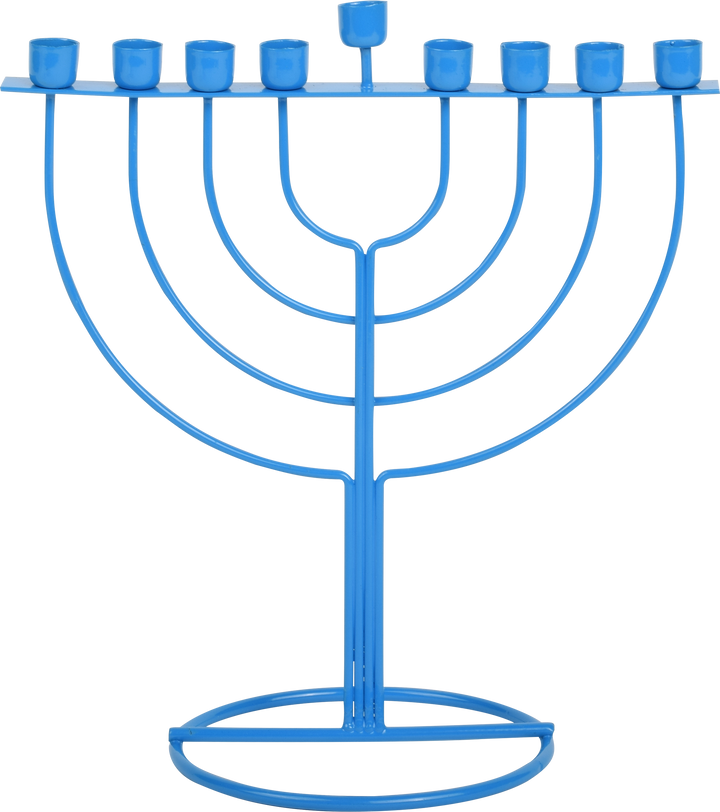 Blue wireframe menorah with rounded arms and a ring base