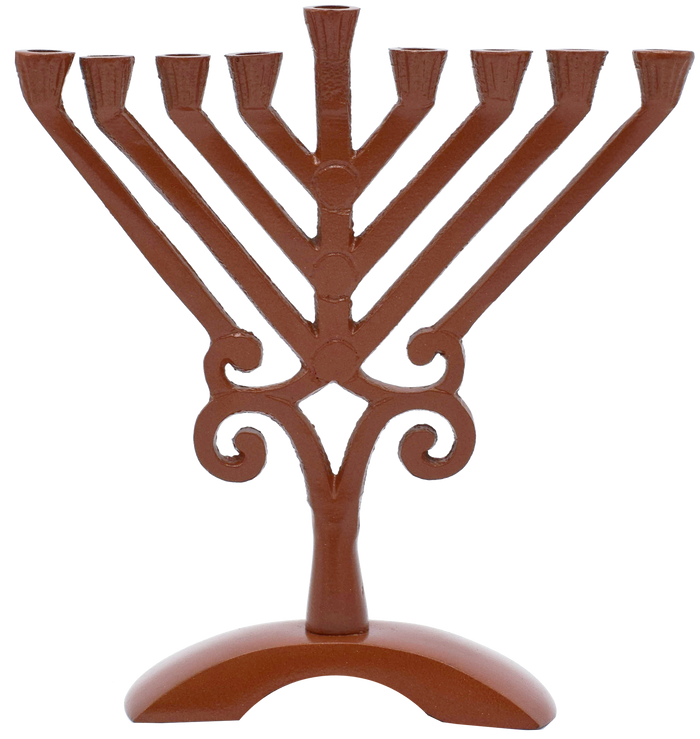 Bronze-tone Rambam-style menorah with diagonal branches