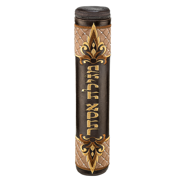 Brown Megillah Holder, Brown Quilted Velvet and Gold embroidery