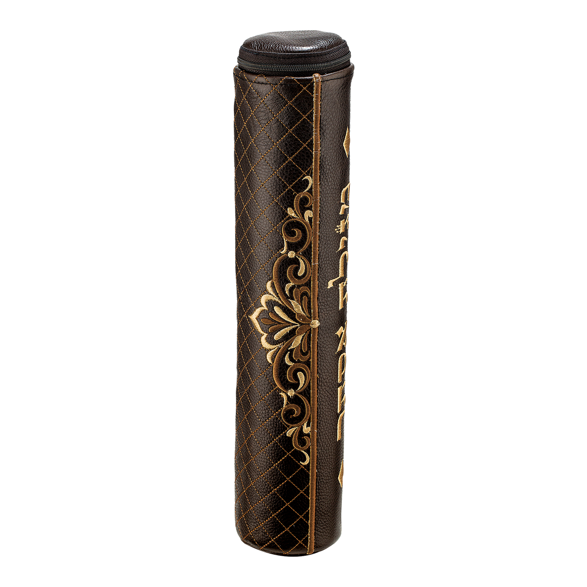 Brown quilted Megillah holder with gold-tone side embroidery