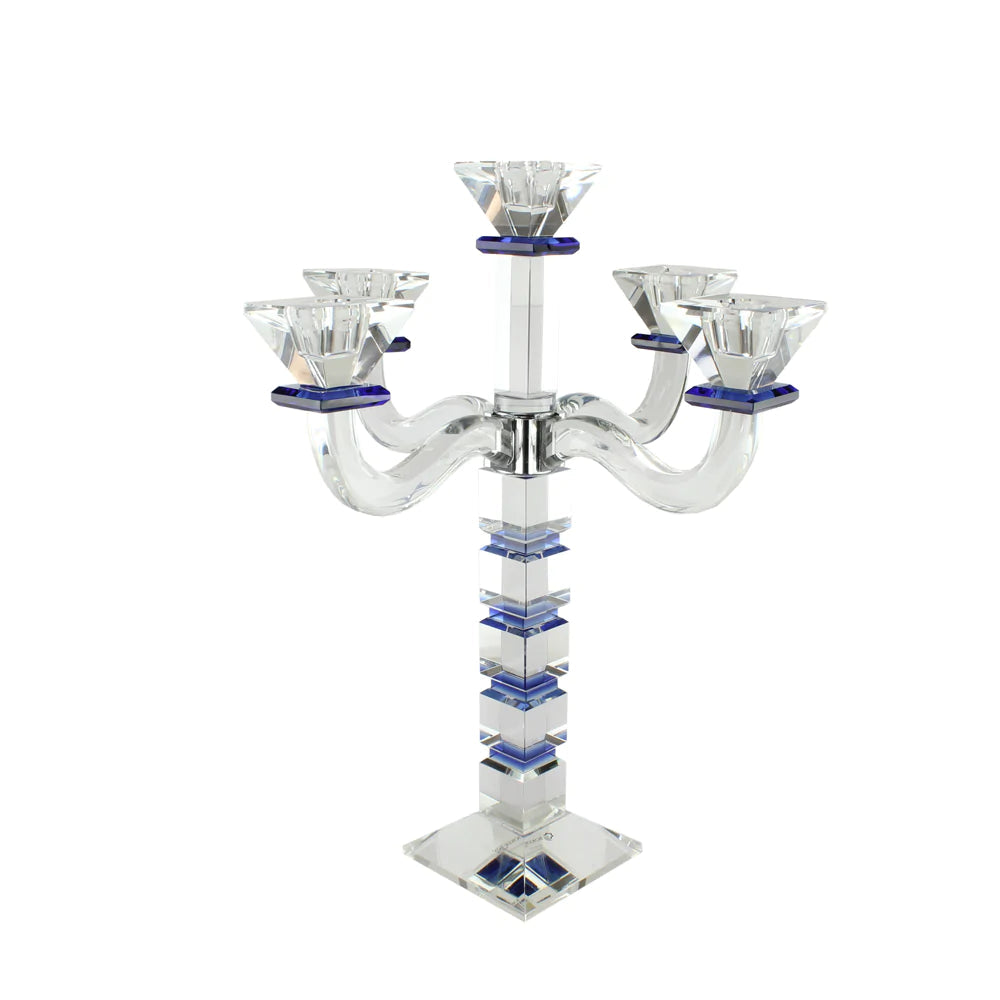 BT Shalom 18-inch crystal five-light candelabra with blue accents