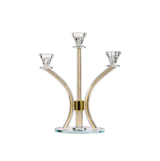 BT Shalom 13.4-inch crystal 3-light candelabra with gold inner net design