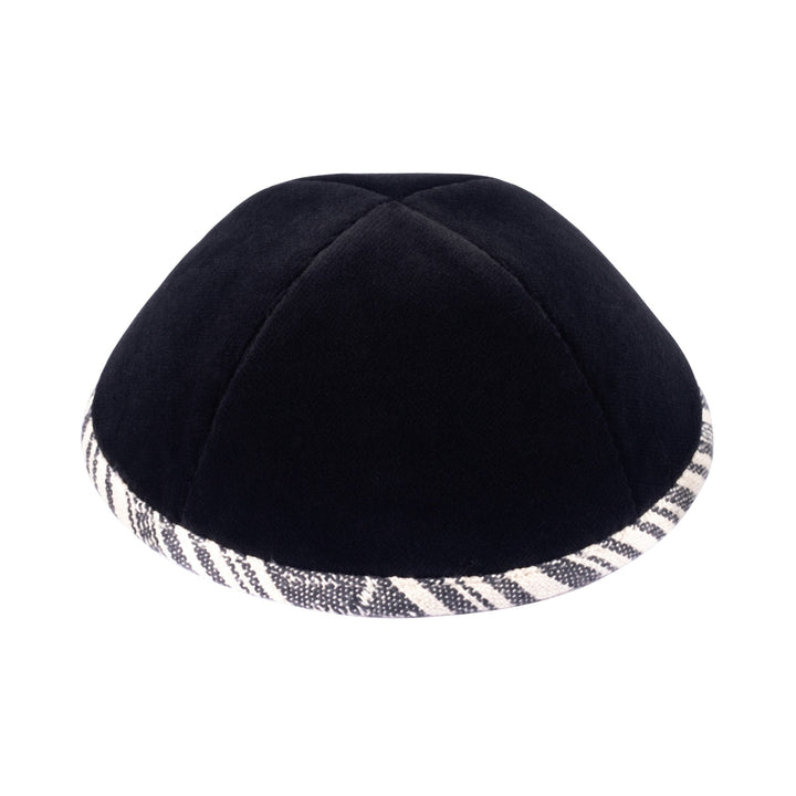 Black Velvet Kippah – Black White Rim Yarmulke