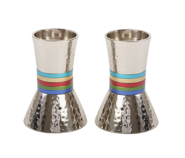 Emanuel Hammered Short Candlesticks- Multicolor Rings (EM-CA1)
