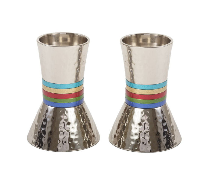 Emanuel Hammered Short Candlesticks- Multicolor Rings (EM-CA1)