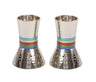 Emanuel Hammered Short Candlesticks- Multicolor Rings (EM-CA1)
