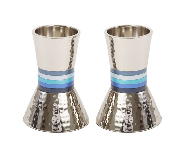 Emanuel Hammered Short Candlesticks- Blue Rings (EM-CA2)