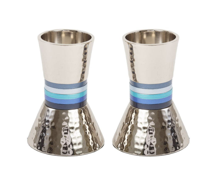 Emanuel Hammered Short Candlesticks- Blue Rings (EM-CA2)
