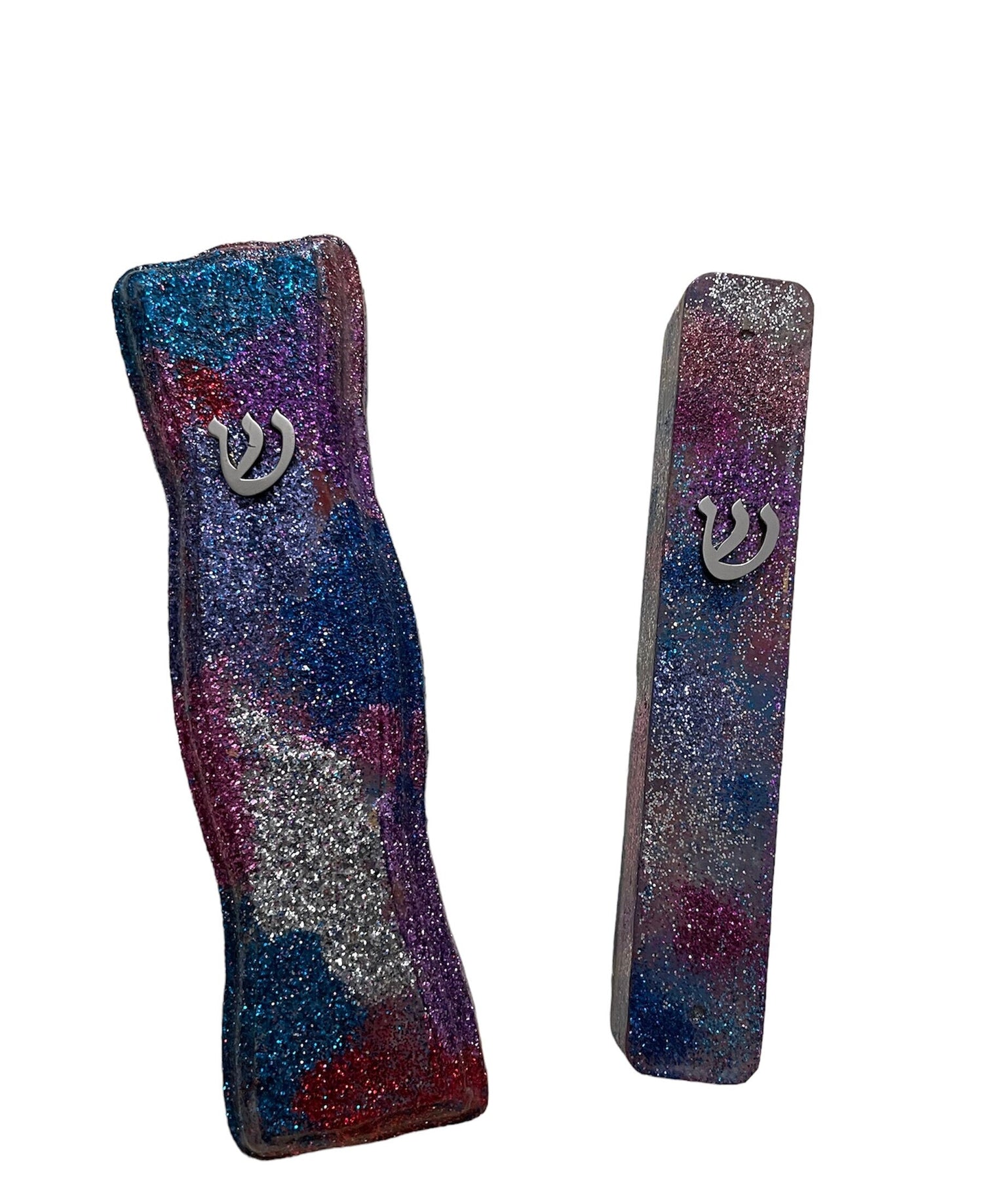 Hand-painted mezuzah cases — checkerboard, leafy vine and glitter mosaic designs | Judaica Square Lakewood (view 7)