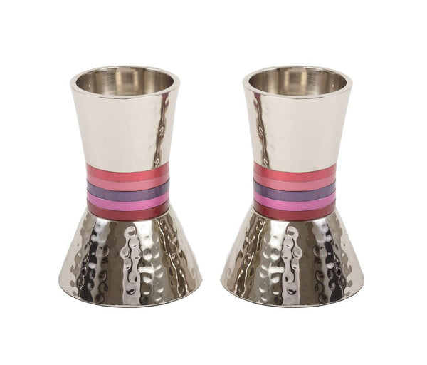 Emanuel Hammered Short Candlesticks- Red Rings (EM-CA3)