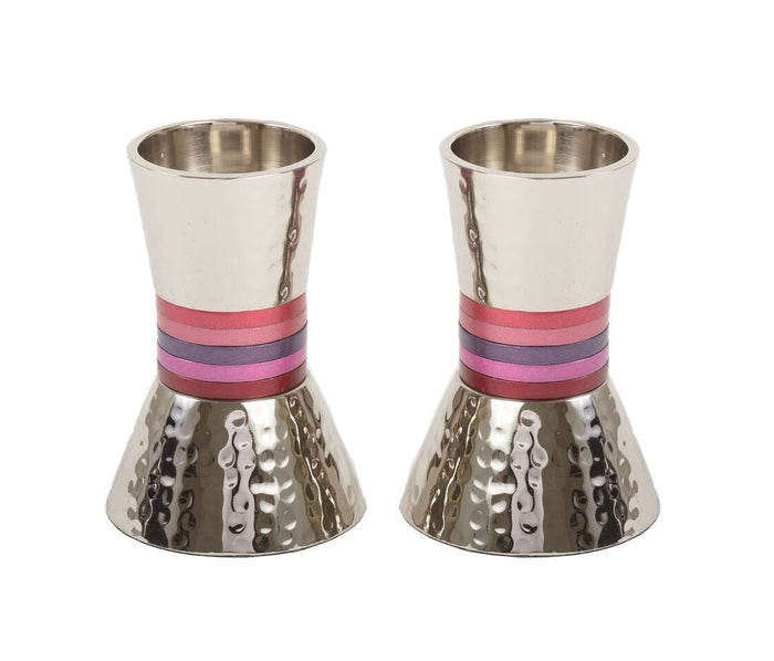 Emanuel Hammered Short Candlesticks- Red Rings (EM-CA3)