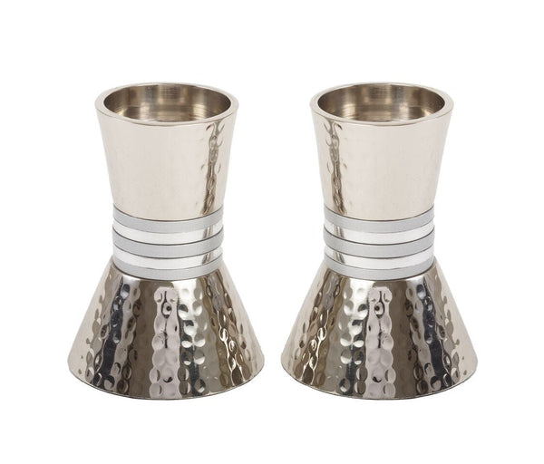 Emanuel Hammered Short Candlesticks- Silver Rings (EM-CA4)